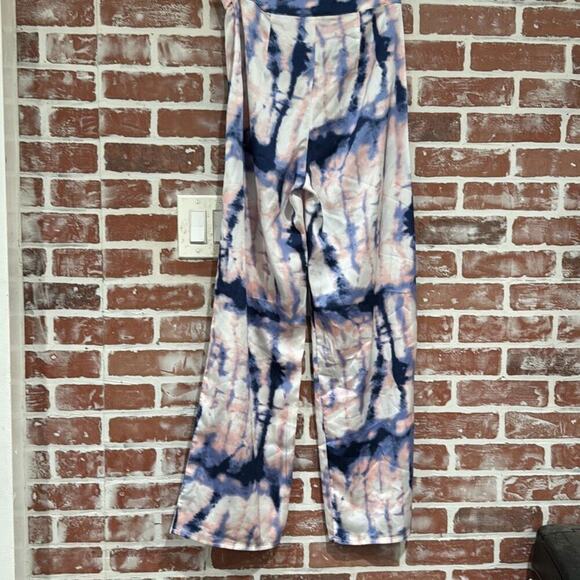 B35 Superdown Revolve Womens Blue Pink Tie Dye Waist Wide Leg Pants Size Small - Picture 2 of 5